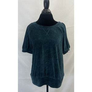 Anthropologie Saturday Sunday Velour Ribbed Top Teal Large Short Sleeve Charity